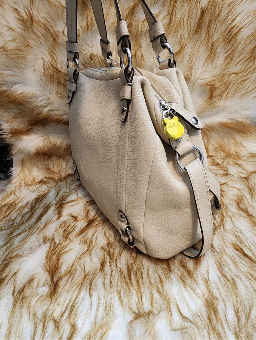 Coach Pebbled Leather Shoulder Bag in Light Beige